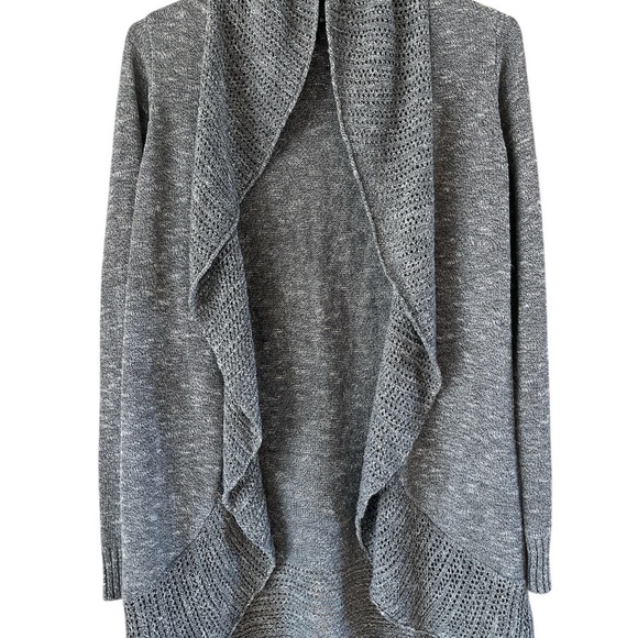 Torrid Cardigan Crochet Trim Cascade Front Size 00 M/L Heather Gray Long Sleeves - Picture 2 of 14